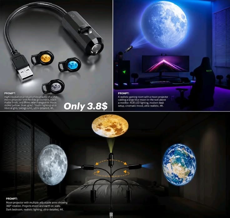USB Flexible Moon & Earth Projection Light with 6 lenses