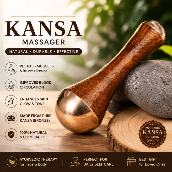 Kansa Wand Massager Detox Bronze Face Body And Foot Massage Tool - Personal Care Accessory Designed For Skin Massage And Daily Wellness Routine