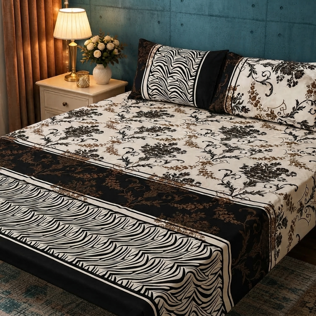 3D Crystal Cotton 3 Piece Bedsheet Set - Home Textile Product Designed (AY0010024) - Image 3