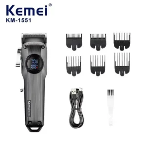 Model 1551 Professional Men Hair Clipper Stainless Steel Blades USB Rechargeable 2000mAh Battery LCD Display