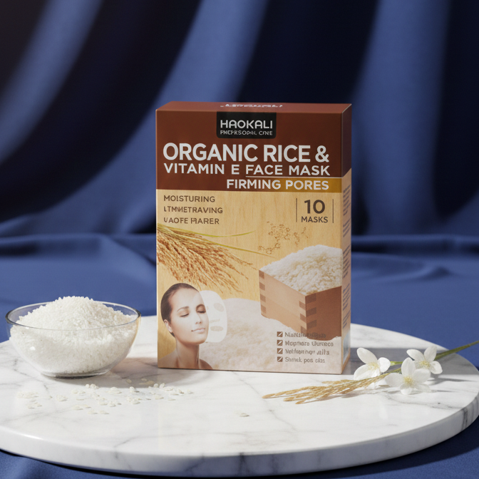 HAOKALI Professional Care Organic Rice & Vitamin E Face Mask - Firming Pores, Nourishing, Moisturizing & Whitening Skin(pack of 10)