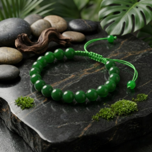 Green Aqeeq Stone Braclet - Natural Agate Crystal Gemstone Stretch Wrist Band