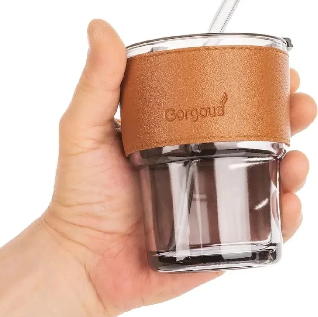 Reusable Coffee Mug with Straw โ Leakproof Lid & Heat-Resistant PU Leather Sleeve for Hot & Cold Drinks (300ml) - Image 2