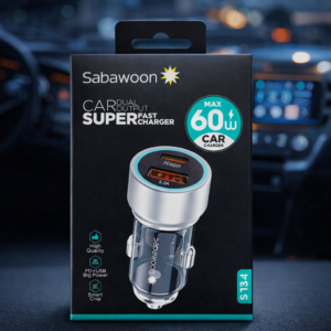 Sabawoon S134 60W Original Car Charger Adapter โ PD + USB Dual Port Fast Charging for All Mobile Phones