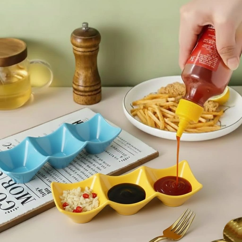3 Grid Japanese Dip Sauce Tray Plastic Sauce Dish Multi Section Condiment Tray for Dips Snacks and Sushi (Random Color) - Image 4