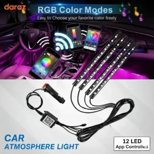 Car Atmosphere Light (12 LED Model) โ Smart RGB Ambient Interior Lighting | App-Controlled LED Foot & Backlight | 12V Universal Car Mood Light