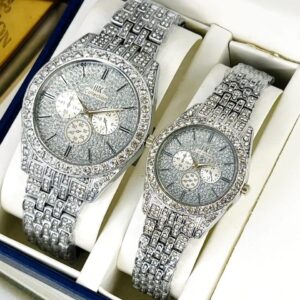 Luxury Diamond-Accented Couple Watch Set (Without Box)