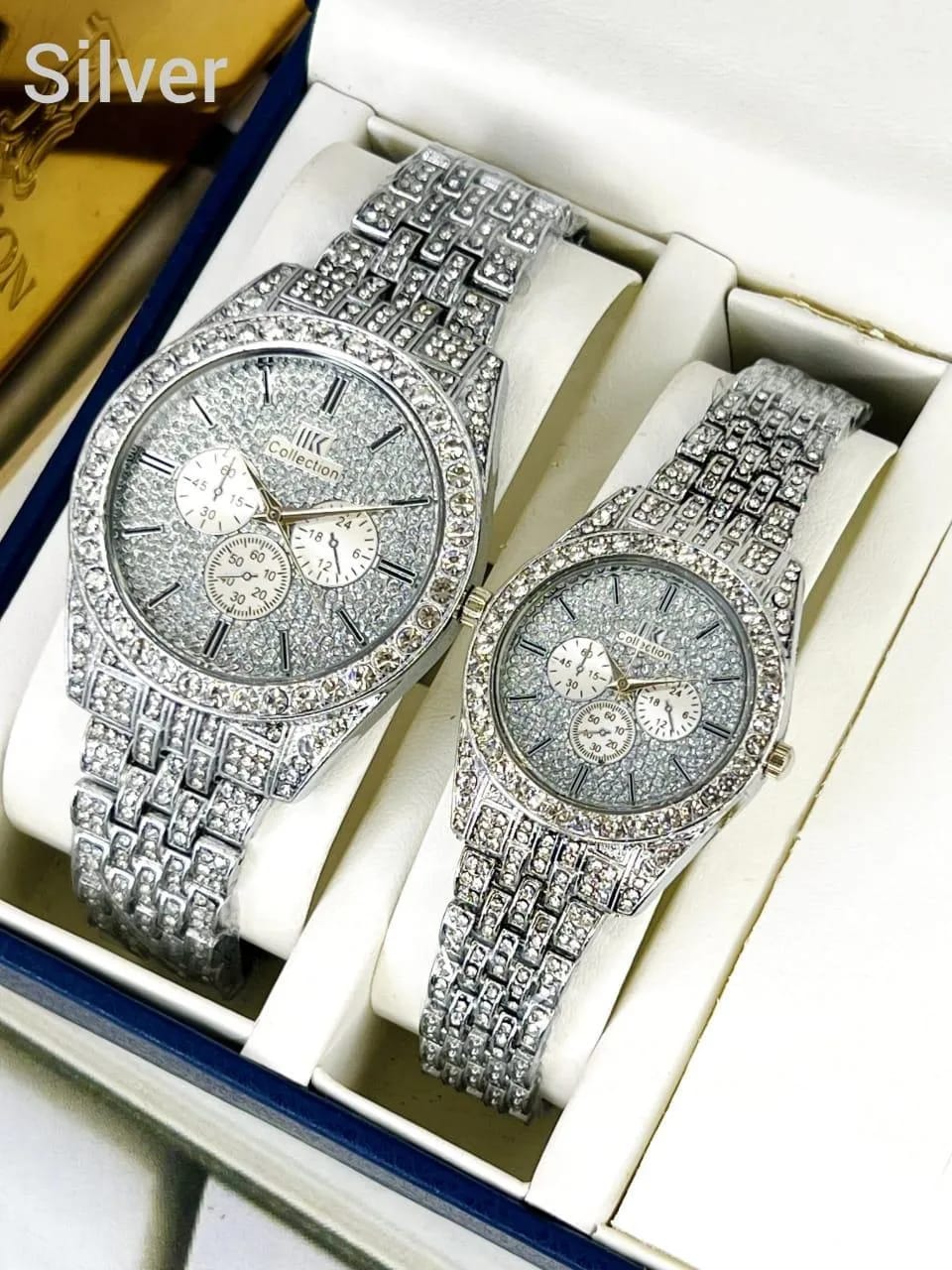 Luxury Diamond-Accented Couple Watch Set (Without Box)