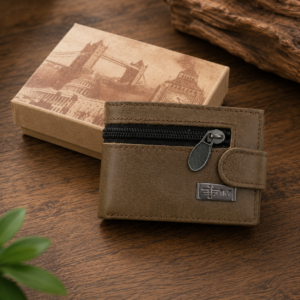Premium Men’s Mini Leather Wallet With Zipper & Button | 8 Card Slots | Dollar Size | With Box