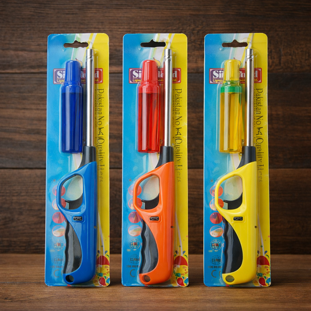 Refillable Gas Kitchen BBQ Candle Lighter with Gas Refill Bottle โ Long Nozzle Multipurpose Flame Lighter