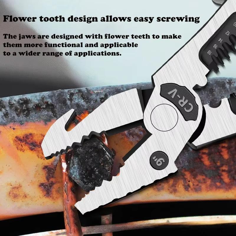 Heavy Duty 9 In 1 Multi Function Pliers Nail Pry Wire Stripper Cutter CR V Steel Professional Tool - Image 3