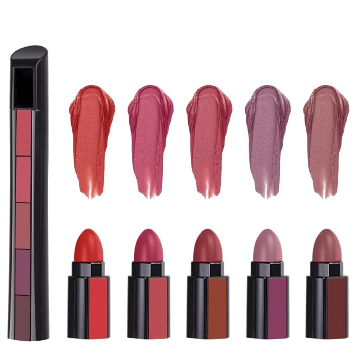 5 In 1 Lipstick - 5 Steps Matte Lipsticks - Cosmetic Product Designed For Lip Care And Daily Makeup Routine (Random Color) - Image 3