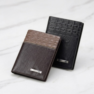 Balebaily Croc Texture Bifold Wallet – Compact Card Holder with ID Window, Cash Pocket & Tuck Lock