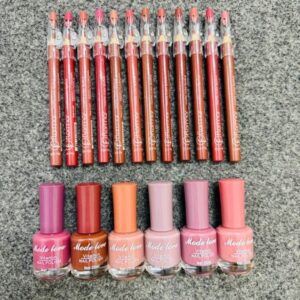Nails Polish And Lip Pencils Combo Deal - Beauty Accessory Designed For Makeup Application And Daily Skincare Routine (12 Lip Pencils + 6 Nail Polishes)