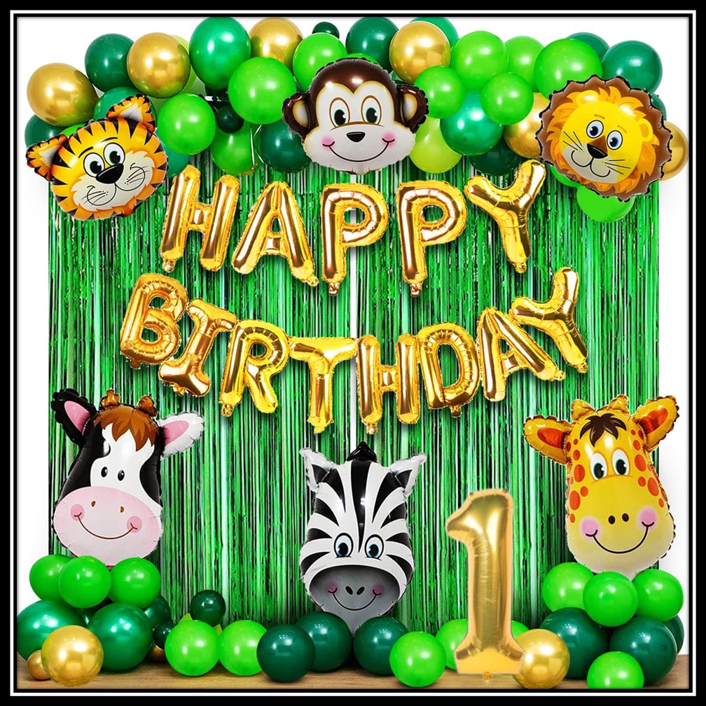 Jungle Theme Birthday Party Decoration Set 50 Pcs for Kids Boys & Girls โ Animal Safari Birthday Balloon Combo with Happy Birthday Banner, Foil Curtains & Number Balloon - Image 2