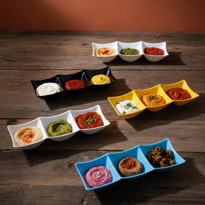 3 Grid Japanese Dip Sauce Tray Plastic Sauce Dish Multi Section Condiment Tray for Dips Snacks and Sushi (Random Color)