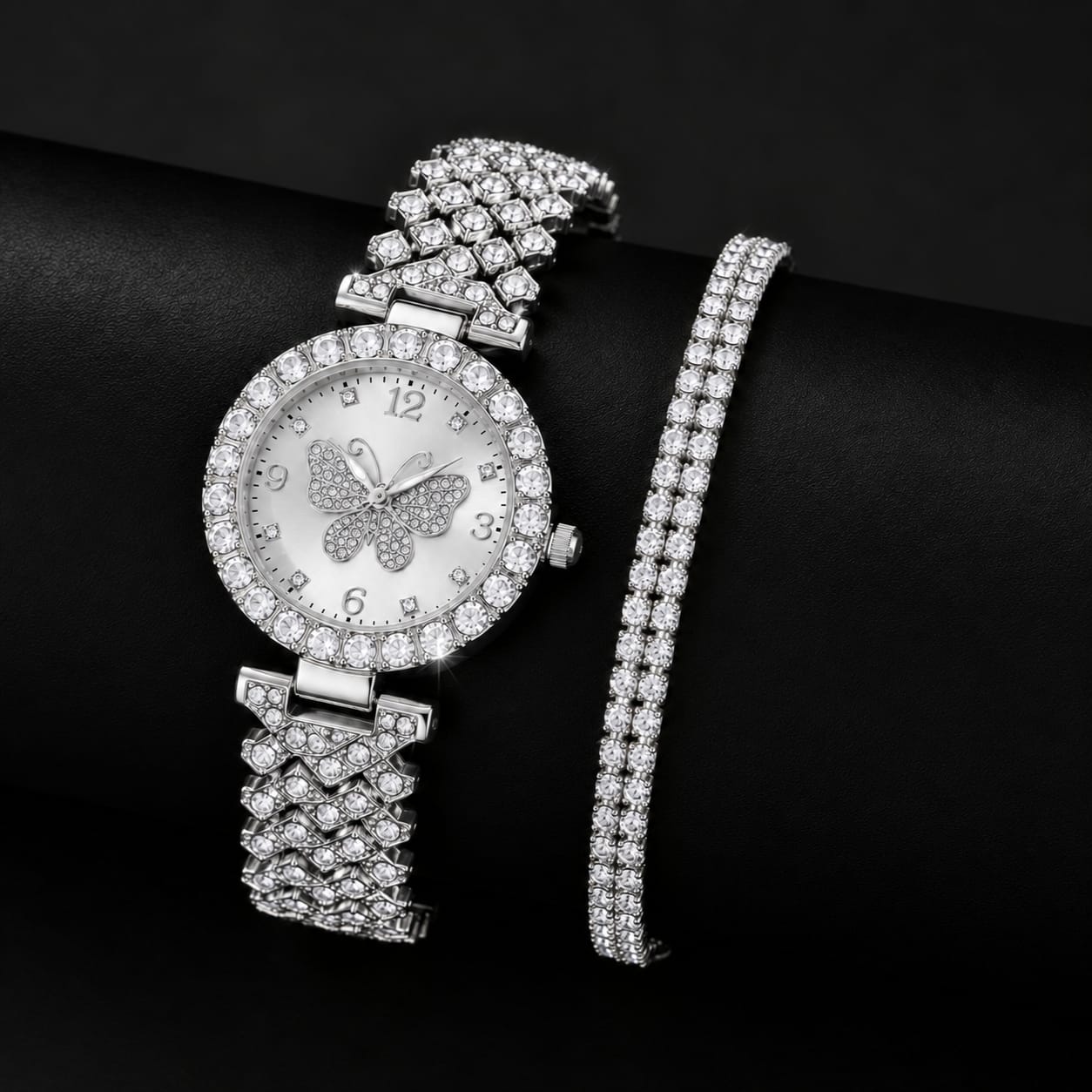 Women's Butterfly Decorative Dial Quartz Watch with 2-Layer Bracelet Set - Image 2