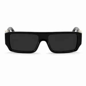 Leopard Logo Unisex Full-Rim Rectangular UV400 Sunglasses | Black Tint Lightweight Frame | Casual Street Style Eyewear
