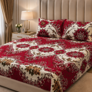 3D Crystal Cotton 3-Piece Bedsheet Set โ Premium Printed Double Bed Sheet with 2 Pipping Pillow Covers, Soft & Durable Multicoloured Bedding Set