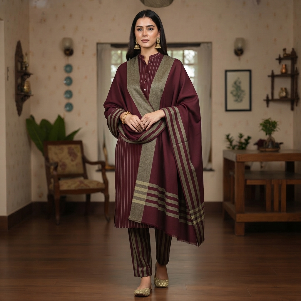 3-Piece Suit Unstitched Sussi Marina - Apparel Accessory Designed For Fashion Styling And Daily Wardrobe Routine - Maroon - Image 3
