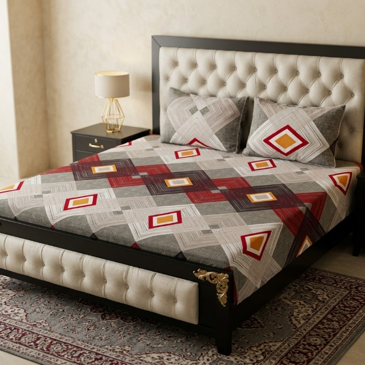 3D Crystal Cotton 3 Piece Bedsheet Set - Home Accessory Designed For Bedroom (AY0010057)