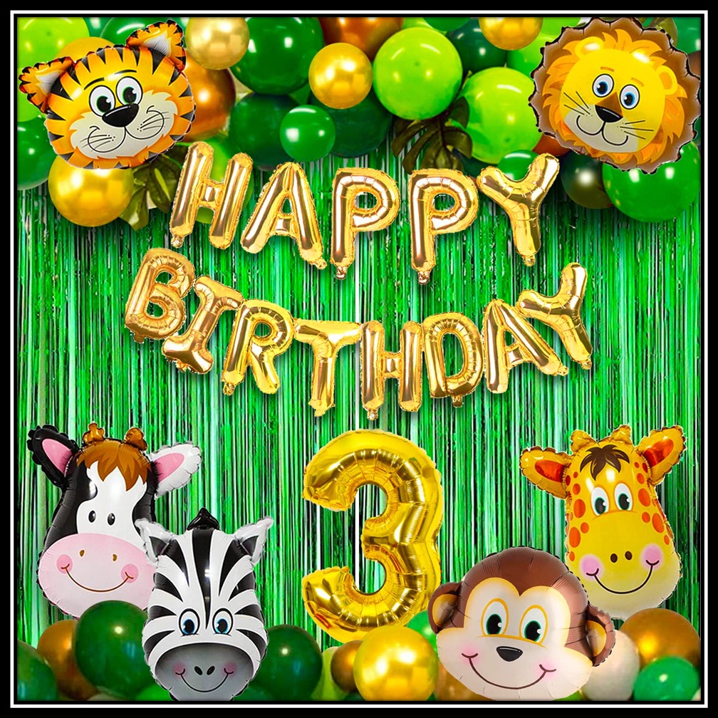 Jungle Theme Birthday Party Decoration Set 50 Pcs for Kids Boys & Girls โ Animal Safari Birthday Balloon Combo with Happy Birthday Banner, Foil Curtains & Number Balloon - Image 4