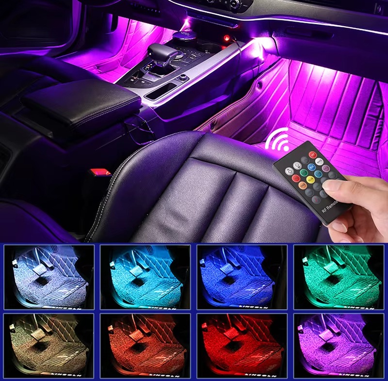 Car Interior LED Atmosphere Light with Remote Control โ Multi-Color Music Sync Ambient Strip Lamp (12V) - Image 3