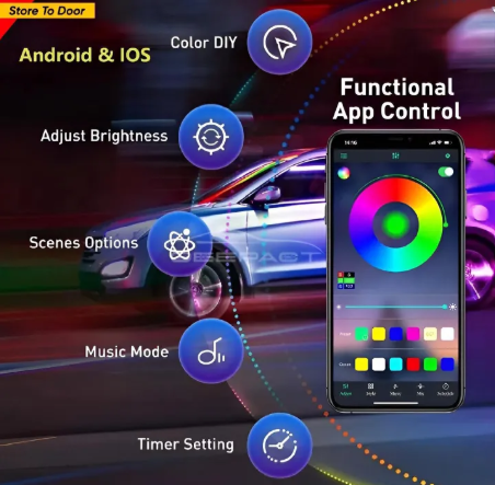 RGB Atmosphere Light for Cars & Bikes | 48 LED Bluetooth Interior Ambient Lighting Kit - Image 2