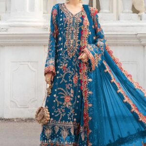Zarmeen Emaan Fancy Embroidered Shirt Front Back Sleeves Laces Daman Patch Handmade Neckline With Lawn Trouser And Pure Bamber Chiffon Dupatta