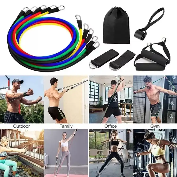 High Quality Portable Resistance Bands With Handles, Resistance Tubes & Workout Bands Exercise Band Elastic Pull Rope 11 Pcs Set - Image 2
