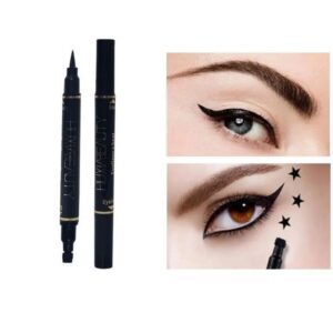 2-in-1 Waterproof Eyeliner & Stamp Liner Pen โ Dual-Sided Matte Black Liquid Eyeliner with Precise Felt Tip and Winged Design Seal