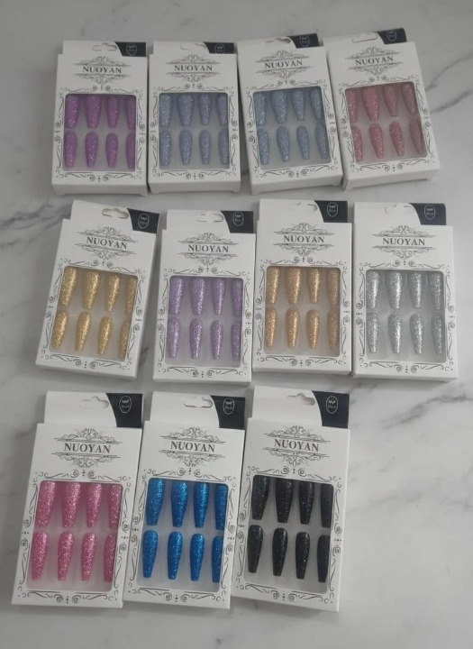 Multicolor Glittery Long Stick-On Artificial Nails โ 12 Pcs - Image 8