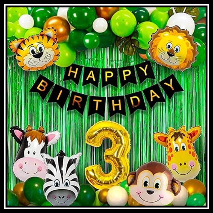 Jungle Theme Birthday Party Decoration Set 52 Pcs โ Animal Safari Birthday Decorations for Kids Boys & Girls with Balloons, Foil Curtains & Happy Birthday Banner - Image 3
