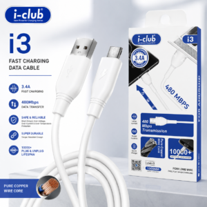 i-Club i3 3.4A Fast Charging Micro USB Cable | 1 Meter | 480Mbps Data Sync | Android Charging Cable