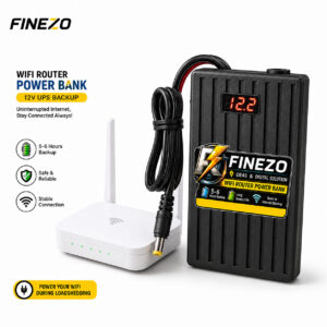 Finezo WiFi Router Power Bank 12V 6000mAh โ Router Mini UPS with LED Digital Voltage Display, 5-6 Hours Backup, 0.5A & 1A, Portable WiFi Power Backup
