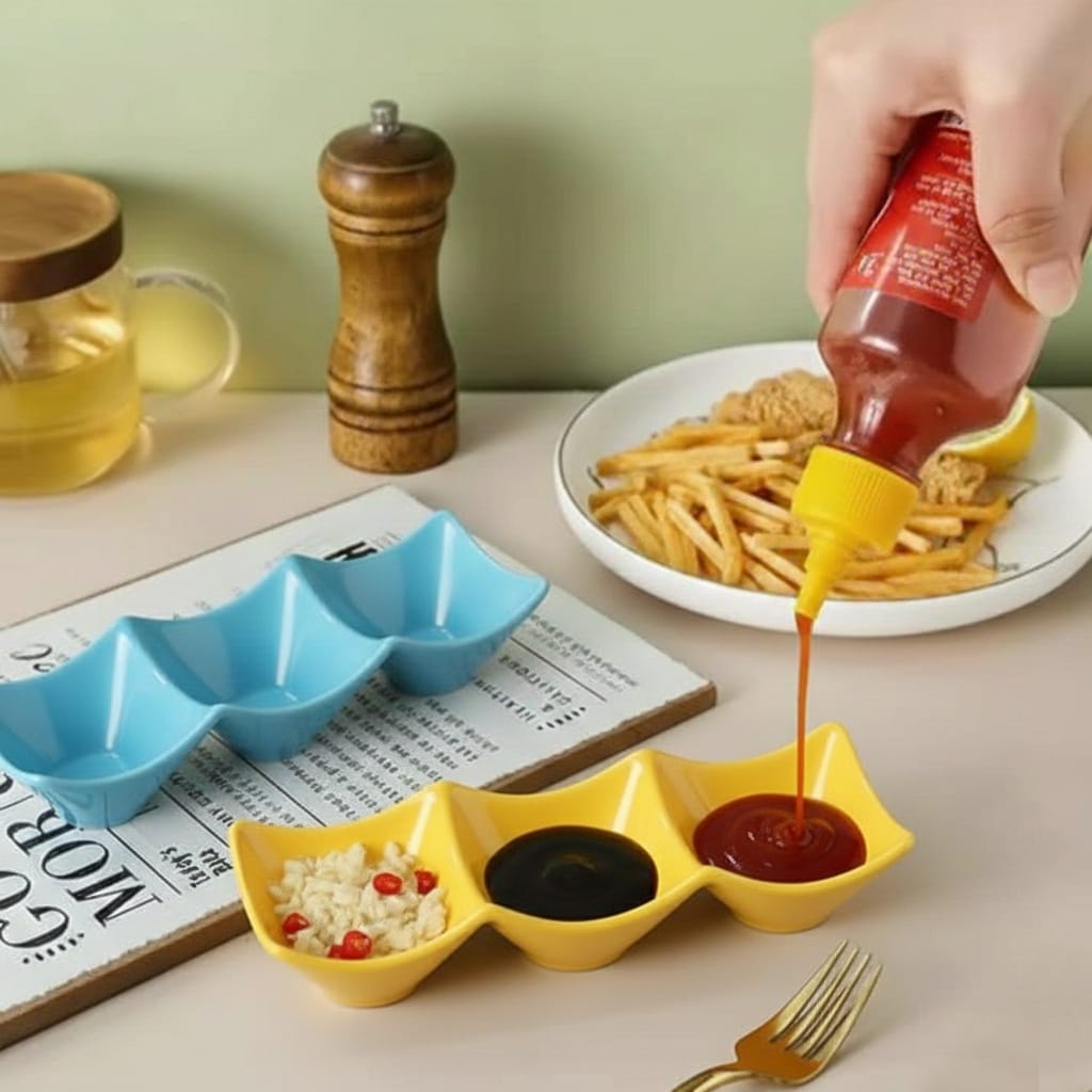3 Grid Japanese Dip Sauce Tray Plastic Sauce Dish Multi Section Condiment Tray for Dips Snacks and Sushi (Random Color) - Image 2
