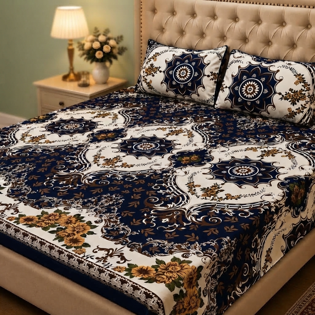 3D Crystal Cotton 3 Piece Bedsheet Set - Home Textile Product Designed (AY0010026) - Image 2
