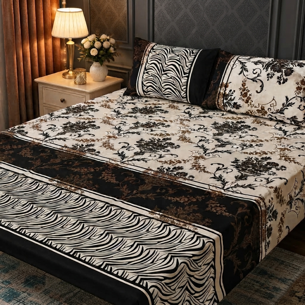 3D Crystal Cotton 3 Piece Bedsheet Set - Home Textile Product Designed (AY0010024) - Image 2