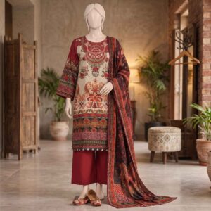 3-Piece Stitched Printed Poly Karandi Suit - L