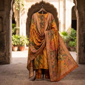 3 Piece Digital Printed China Silk Suit with Airline Shirt, Trouser & Dupatta | Unstitched Women’s Dress